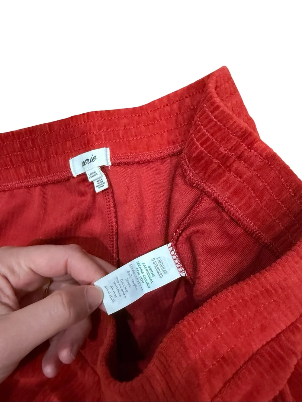โจ Aerie Groove-On Velour High Waisted Flare Pants Red Ribbed Textured Size Large - Picture 13 of 16